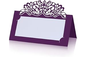 JUICFRU Purple Table Place Card 50pcs Name Places Cards for Table Birthday Wedding Party Gold Reserved Table Signs Purple Tent Place Cards for Table Setting Receptions Parties Celebrations (Purple)