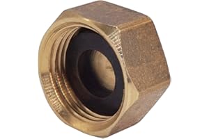 SKIR'CO (2 piezas) Tapa de Latón de 3/8" con Arandela, Tapa Hexagonal hembra, Tapón de Tubo, Rosca Hembra BSP, Tapa de Extremo de Tubo