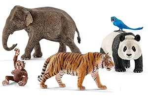 schleich Wild Life | Set Animali della Giungla 77588 con Elefante, Panda, Tigre, Pappagallo e Cucciolo di Scimmia | Giocattolo educativo dai 3 Anni | Set da 5 Pezzi | Esclusiva Amazon