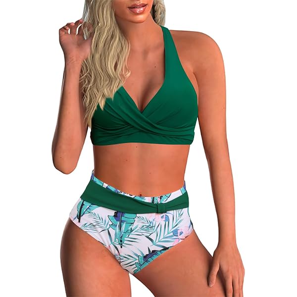Bañador De Cintura Alta Con Cuello Halter Para Mujer, Traje De Baño De Dos Piezas Con Realce