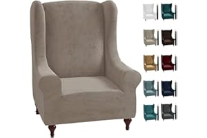 CHELZEN Copripoltrona Elastico con Orecchie Copridivano in velluto Poggiatesta Copridivano Poltrona con Schienale Largo (Cachi)