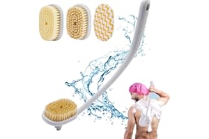 PIMEKOY Back Scrubber Body Brush Long Handle for Shower, 3 in 1 Bath Washer Exfoliator with Soft, Stiff Bristle and Exfoliating Brush Head for Wet Dry Use in Shower for Men Women Elderly