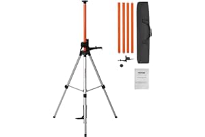 VEVOR Trépied de Niveau Laser, Filetage 1/4"-20 5/8"-11, Réglable en Hauteur 1040-3400 mm avec Niveau à Bull Intégré, Support Robuste, Trépied en Aluminium Léger à Poteau Extensible pour Scanner Laser