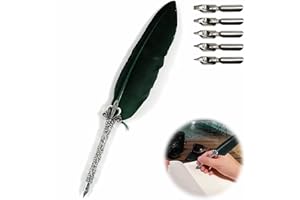 TUKNN Pluma para Escribir, Pluma de Escritura, Pluma Antigua, Boligrafos Antiguos, Pluma Escribir Puntas Metal, Plumas Escribir, Plumas Estilograficas Antiguas,con 5 Consejos Diferentes, Verde Oscuro