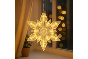 Ideen mit Herz LED-Eiskristall | Stern | 23 x 20 cm | 25 LED-Lämpchen | warmweiß | Indoor | transparent, klar | mit Timer-Funktion (6 Stunden AN | 18 Stunden AUS) | Fenster-Deko zu Weihnachten