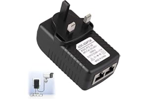 Lueden 48V 0.5A POE Injector DC Power Supply Adapter Over Ethernet Adapter with UK Plug POE Adapter UK Wall Plug for 12V 24V 48V IP Phone Wireless Access Points Security Cameras Devices, Black