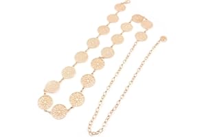 Hsthe Sea Ceinture de taille longue avec boucle réglable dorée de 150 cm - Chaîne de corps tendance pour femme - Style vintage ajouré - Anneau en métal sculpté, doré, L