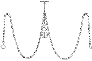 TREEWETO Taschenuhrkette mit T Bar Endstück Gesamtlänge 72cm Doppel Albert T-Bar Taschenuhr Kette mit Antiker Anker-Anhänger und 3 Haken für Weste Knopfloch