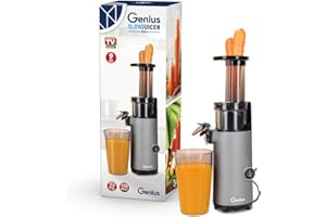 ‎GENIUS Genius Slow Juicer Mini Saftpresse für Gemüse und Obst, 9-teilig, Kaltpresse, 130 W, leise, einfaches Design, leichte Fruchtpresse, elektrisch, einfache Reinigung mit Bürste