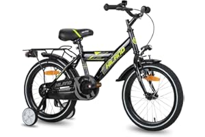 HH HILAND HILAND Bicyclette 16/18/20 Pouces pour garçons (4, 5, 6, 7, 8, 9, 10, 11, 12 Ans) avec siège arrière/Porte-Bagages, Frein à Main et Dessous de Verre Noir/Blanc