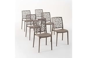 SIEDITI FUORI E DENTRO Sedie in polipropilene con fibra di vetro impilabili per interno, cucina o sala da pranzo, per esterno e giardino, sedie da bar e ristorante, design moderno - Anna (6 Sedie, Tortora)