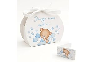 PV Grafik® 24PZ Bomboniere Nascita Orsetto, Scatoline Portaconfetti Bimba, Scatola Confetti Baby Shower Battesimo Bambina Scatole Confetti per Confetteta, Set con Bigliettino e Nastrino (67BL)