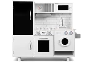 Baby Vivo Kinderküche Spielküche aus Holz Kinderspielküche Küche Holzküche Spielzeugküche - Bruno mit Tafel in Weiß