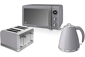 Retro Kitchen Pack by Swan - Digital Microwave 800w 20L, Jug Kettle 1.5L and 4 Slice Toaster - 3 Appliances for A Modern Kitchen Design (Grey)