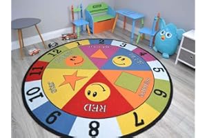 RUGS SUPERMARKET Large Small Kids Childrens Circle Circular Play Rugs Educational School Nursery (01A, 200cm Circle)