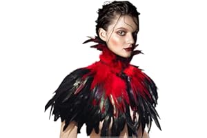 keland Czarne gotyckie wiktoriańskie ponczo z naturalnym piórem z kołnierzem (czerwone), czerwony, jeden rozmiar