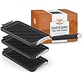 Yukon Glory™ SEAR 'N SERVE Cast Iron Grill Pan Set Includes 3 Cast Iron Grilling Baskets & Clip-On Handle - Cast Iron grill pans for stove tops or Outdoor Grills