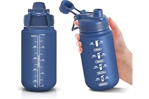 HoneyHolly Gourde Sport, 1L Bouteille d'eau avec Paille, avec Marqueur de Temps de Motivation, 2 Choix de Boissons, Bouteille d'eau de Sport avec Couvercle sans BPA pour Camping Voyage Gym Cyclisme