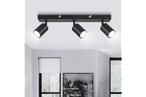 Ketom Luminaire Plafonnier Spot Orientable Noir, Moderne Spot Plafond GU10 Spot Interieur Plafond, Pivotants Plafonnier LED 3 Spots pour Cuisine, Salon, Sans Ampoule