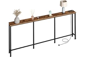 CHOEZON 200 cm Narrow Console Table with Power Outlet, 18 cm Skinny Sofa Table, Long Behind Couch Table with Charging Station, for Entryway, Hallway, Living Room, Rustic Brown and Black DTXG20KBF