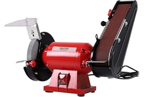 WALTER Kombischleifer 240 W, 230 V, Schleifbock, Funkenschutz, inkl. Schleifband & Schleifscheibe, sehr kraftvoll, Leerlaufdrehzahl 2950 min-1, an der Arbeitsfläche fixierbar, justierbarer Bandlauf