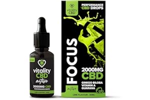 Vitality CBD Active Focus Drops with Ginkgo Biloba, Vitamin A, Guarana, 2000mg of CBD, 30ml, Lime Flavour, NO THC