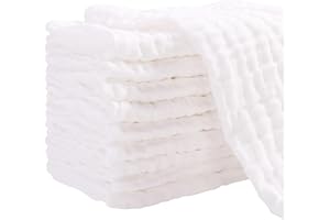 ChamXue Lange Bébé, en Mousseline de Coton, Lot de 10 Langes, 30x30cm Carrés Doux Super Soft pour Peaux Sensibles pour Nouveaux-nés (Etiré 30x30cm, Blanc(Lot de 10 pcs))