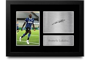 HWC Trading FR Romelu Lukaku Inter Milan - Immagine autografata con stampa autografata per tifosi e tifosi di calcio – A4 incorniciata