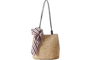 ZUMUII Butterme Bolso de Verano de Mujer de Moda Bolsa de Hombro Tejido de Paja Bolsa de Playa de Paja Bolso Casual Totes(Beige)