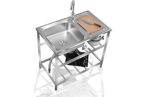 FTGENSM 304 Edelstahl Einzelne Schale Becken Waschbecken Küche,Freistehende Spüle für den Außenbereich Gewerbliche Küchenspüle 304 Edelstahl Handwaschbecken Einzelbecken für Wäscherei Hinterhof Garage (Size