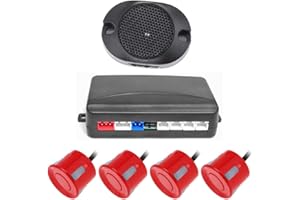 ePathChina Car Parking Sensor System, 4 Sensors Reverse Radar with Audible Alarm, Waterproof, Red
