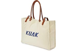 KUAK Beach Bag Large Size L22 xH15 xW6 Waterproof Lining/PU Leather Handles Multiple Pockets with Waterproof Phone Case, Bottle Opener, Key Holder, Zip Coin Purse