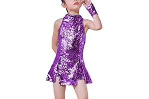 LOLANTA Traje de Baile de Lentejuelas para Niñas Ropa de Baile de Hip Hop Conjunto de Traje de Vestido de Baile Brillante