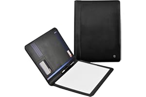 DESQ® Conférencier A4-3 pochettes pour documents, 4 fentes pour cards, Espace de rangement supplémentaire, Bloc-notes inclus, Noir, Design mince, Dutch Design