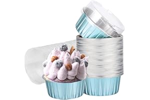 OUKEYI Kafran, 50 bicchieri da forno con coperchio, 125 ml, 141,7 ml, con coperchio, bicchieri da forno usa e getta, in alluminio, per creme, brulee, cupcake, contenitori per padelle (Kafran)