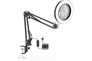 FAOKZE LED światła dziennego lampa 10-krotna lupa LED z zaciskiem, 3 tryby ściemniania, stojak do hobby, rzemiosła, czytania