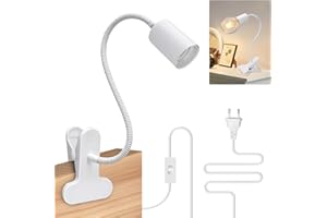 ZRLXFM Portalámparas E27 con Pinza, Lampara con Pinza con Cuello de Cisne 10MM&35CM, Lámpara Pinza de Metal con 240CM Cable y Interruptor Apliques Pinza Flexible E26 Lámpara Lectura Pinza Luz(Sin Bombilla)