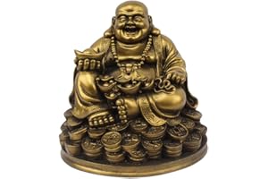 Petrichor Fengshui ridere Buddha seduto sulle monete dei soldi fortunati che trasportano d'oro Lingotto per buona fortuna e felicità