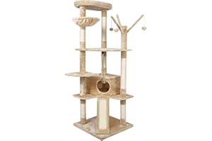 Meerveil Cat Tree, Cat Tree for Large Cats, Cat Scratching Tree, Cat Tower, Cat Activity Center with Sisal, Cat Scratching Posts with Slide, Cradle, Cat Palace, 167cm, Beige