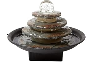 SEINHIJO Zimmerbrunnen Feng Shui Burnnen Garten Wasserfall Dekor Geschenk Modern Skulptur Arts Wohnzimmer Statue Polyresin Figuren LED Licht 27cm