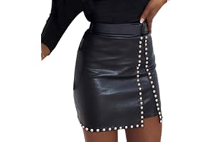 Dazzerake Gonna Corta a Tubino da Donna Minigonna Sexy in Pelle PU con Doppia Cerniera a Vita Alta Gonne Aderenti Sexy Bowknot