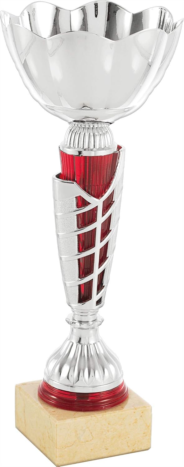 Art-Trophies | AT4202 - Trofeo Copa Vaso Flor Centro Bicolor Plateado/Rojo (23 cm)