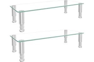 HEMUDU 2 Pack Computer Monitor Stand Riser with Height Adjustable ‎56cm x 24cm Multi Media Desktop Stand for PC Computer Monitor | Laptop and TV Clear Glass computer