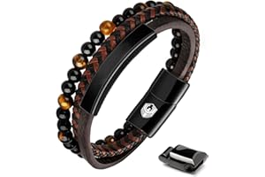 SHIEAGLELD Bracelet Homme Cuir, Bracelets perle Homme, bracelet homme acier, Magnetique Boucle en Acier Inoxydable et Boîte à Bijoux, Bracelet Exclusive pour l'idée de Cadeaux pour Hommes