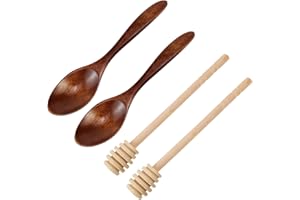 TYBYBB 4 Pezzi Cucchiaio per Miele in Legno, Bastoncini Miele, Spargimiele, Agitatori per Miele, Spargi Mmiele Legno, Cucchiaio Legno, Cucchiaini Legno per Cioccolata Calda, Miele, Caffè, Tè
