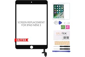 SRJTEK for IPad MINI 3 7.9 Touch Screen Replacement A1599 A1600 A1601 Touch Screen Digitizer Glass Assembly Kits (Without Home Button)+Pre-Installed Adhesive + Tools+Tempered Glass (Black)