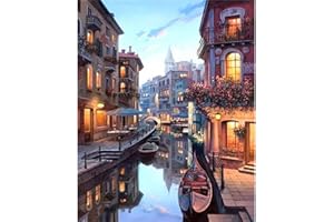 Meecaa Paint by Numbers Venice Landscape House Kit for Adults Beginner DIY Oil Painting 16x20 inch (Venice, Framed)