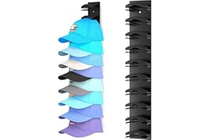 Homirty Hut-Organizer für Baseballkappen, Hutständer für die Wand, kompakter Hutaufbewahrungs- und Präsentationshalter, für bis zu 10 Hüte, Hutaufhänger mit starkem Klebstoff/Wandbohrung (Schwarz)