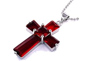 RIZILIA Crucifix Cross Pendant with 45cm(18") Chain & Trapezoid Square Cut Gemstones CZ [7 Colours available] in 18K White Gold Plated, Simple Modern Elegance