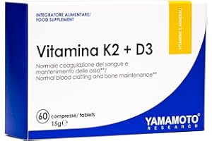 YAMAMOTO RESEARCH Vitamina K2 e D3 60 Compresse, Integratore Alimentare a base di Vitamina K2 e Vitamina D3 ad Alto Dosaggio, Supporta la Salute di Ossa e Denti